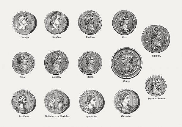 동전, 인물 로마 앰퍼러스, 발표된 1878 - coin roman ancient rome stock illustrations