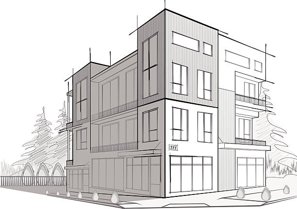 현대적이다 하우스 - apartment architecture built structure house stock illustrations