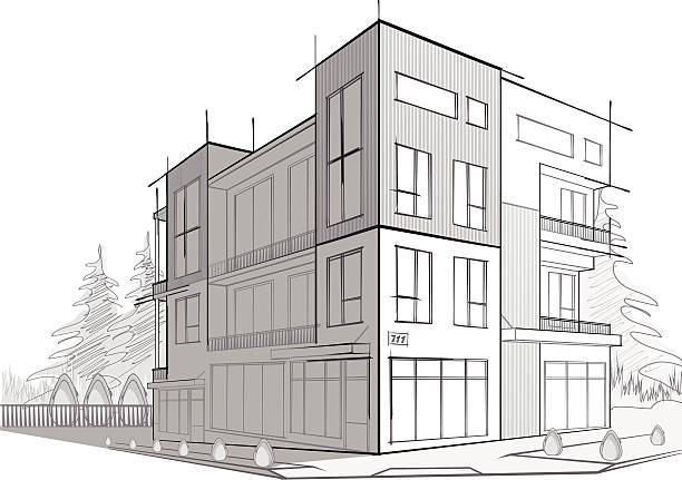 Modern House Stock Illustration - Download Image Now - Building Exterior, Plan - Document, Construction Industry - iStock This modern house stock illustration is available for download on iStock, showcasing a detailed building exterior and plan document for construction industry professionals. The sketch captures the sleek and contemporary design of the house, making it a perfect visual aid for architects, builders, and designers.