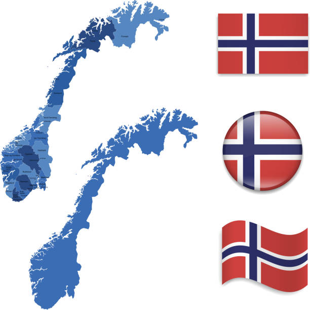 Norway Map and Flag Collection Norway Map and Flag Collection bergen stock illustrations