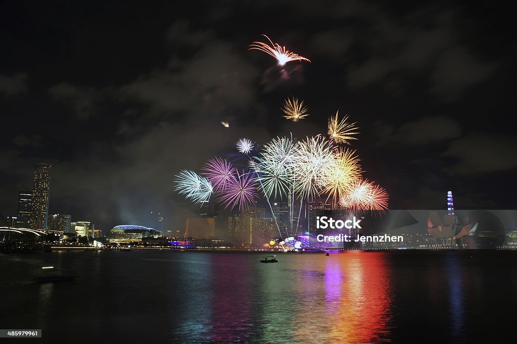 Fireworks over Marina Bay Fireworks over Marina Bay Singapore during National Day Celebration Anniversary Stock Photo