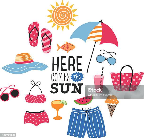 Summer Illustration With Icons Stock Illustration - Download Image Now - Summer, Swimwear, Icon Symbol