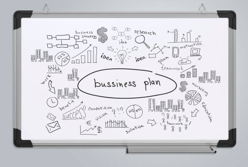 Business plan. Business sketches on the office whiteboard