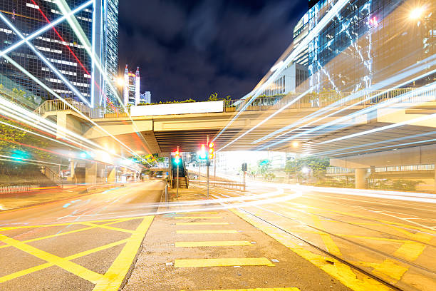istock Hong Kong night view with car light 485983309