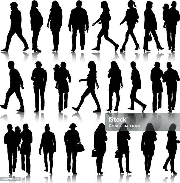 Mans And Womans Stock Illustration - Download Image Now - Black Color, Men, Walking