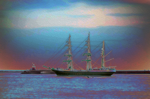abstract ship illustration with oil paint effect