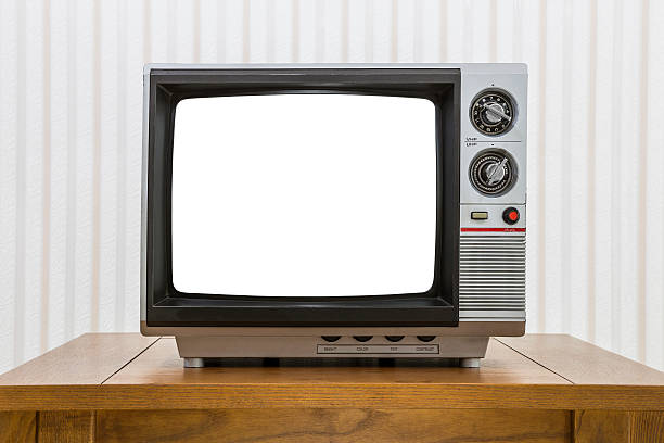 istock Vintage Portable Television on Table with Cut Out Screen 485987196
