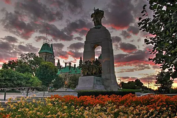 Photo of National War Memorial At Dusk Ottawa Canada- Stock Image