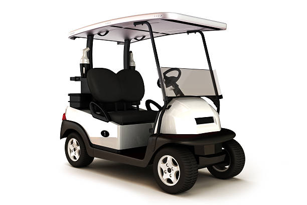 istock White colored golf cart on a white isolated background. 485992990