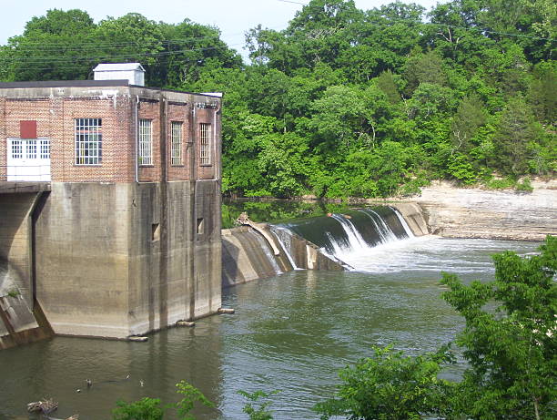 Old Abandoned Hydroelectric Building in a Park inTennessee stock photo