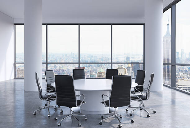 istock Panoramic conference room in modern office, New York City view 485997498