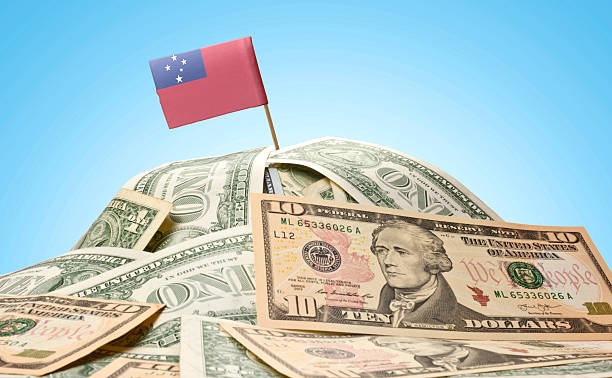 istock Flag of Samoa sticking in american banknotes.(series) 485997928