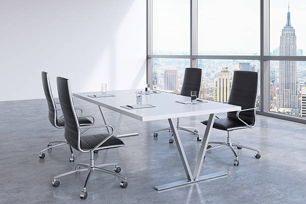 istock room with huge windows looking at the New York City 485998010