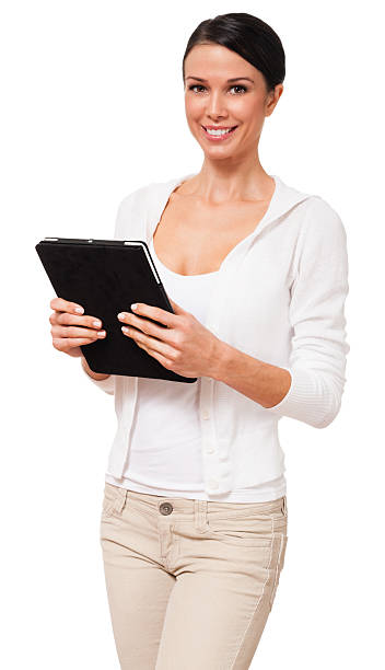 istock Young Woman with Digital Tablet Computer on White 485998796