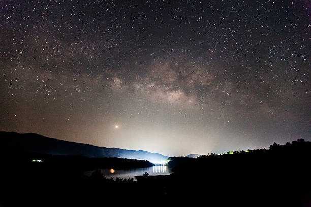 istock Panorama Milky Way rises over the dam in Thailand. 485999681