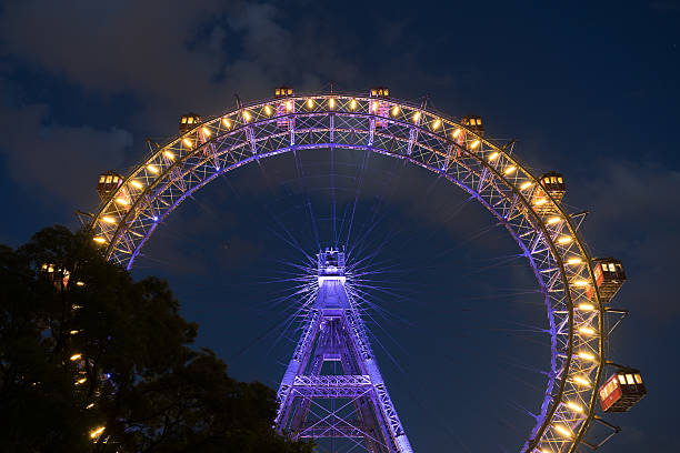 Vienna Giant Wheel At Night, landmark at entrance of Wiener Prater