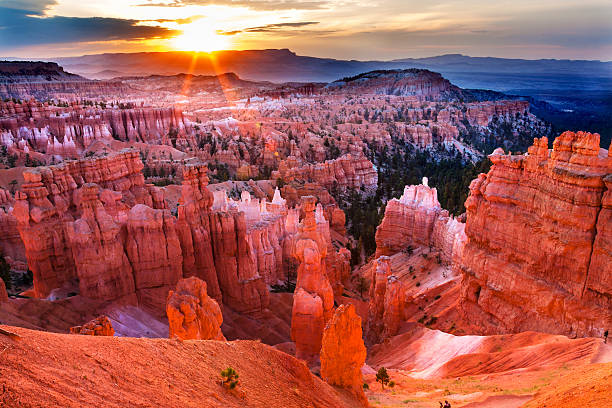 alba thor del martello hoodoos parco nazionale bryce canyon dello utah - sunrise point foto e immagini stock