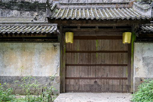 Ancient and traditional Chinese folding doors made of wood.