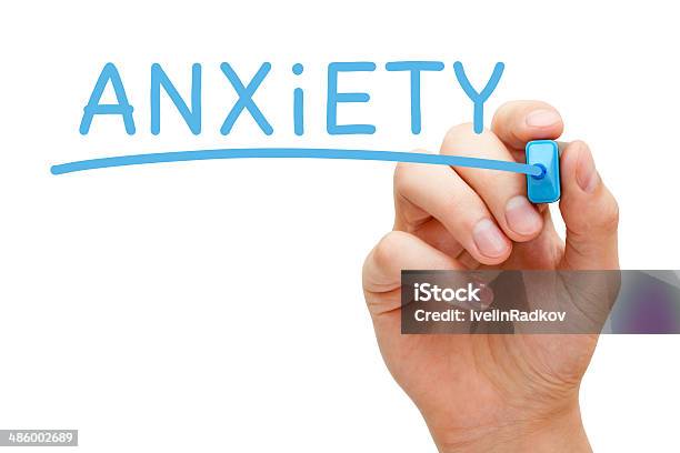 Anxiety Blue Marker Stock Photo - Download Image Now - Anxiety, Banging Your Head Against a Wall, Concepts