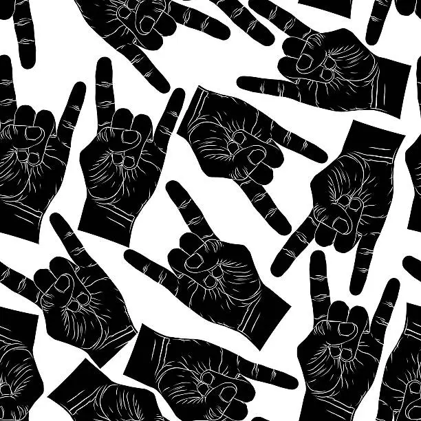 Vector illustration of Rock on sign seamless pattern, rock and roll idea