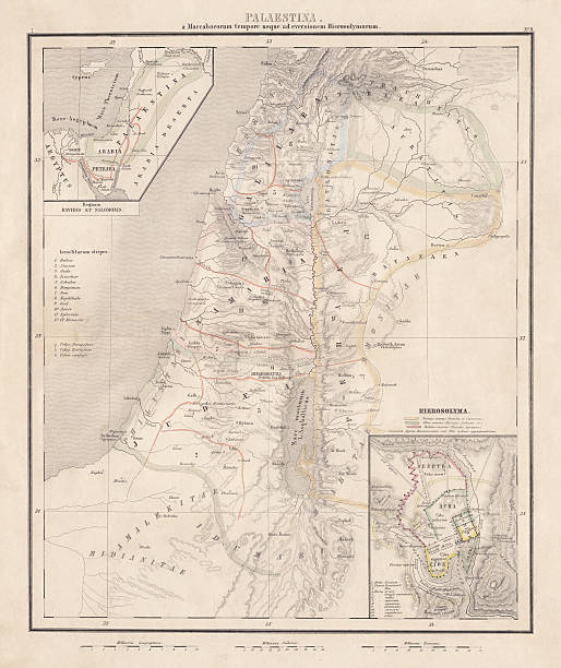 istock Ancient topographic map of Palestine, steel engraving, published in 1861 486004103