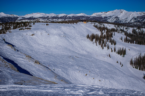 Aerial view of mountain ski resort with beautiful winter landscape in Big Bear Lake