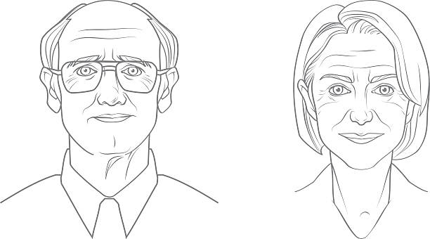 Aged People Portraits Line drawing portrait illustration of senior couple. portrait drawings stock illustrations