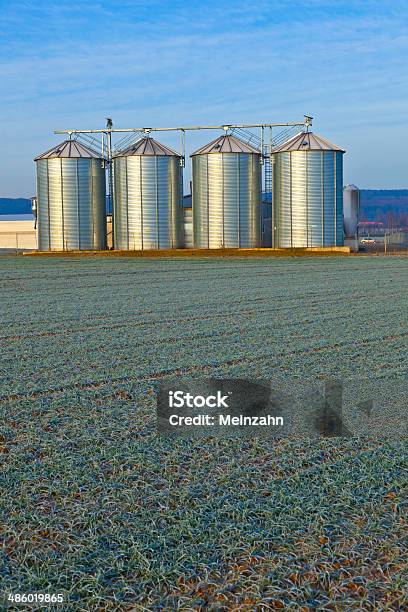 Silos In The Middle Of A Field In Wintertime Stock Photo - Download Image Now - Agricultural Field, Agriculture, Architecture