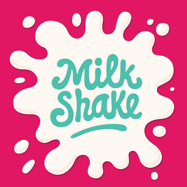 Illustration of milk splash with text Blot on red background with Milk shake lettering milkshake stock illustrations