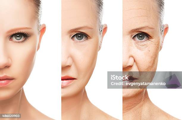 Concept Of Aging And Skin Care Isolated Stock Photo - Download Image Now - Aging Process, Human Face, Senior Adult