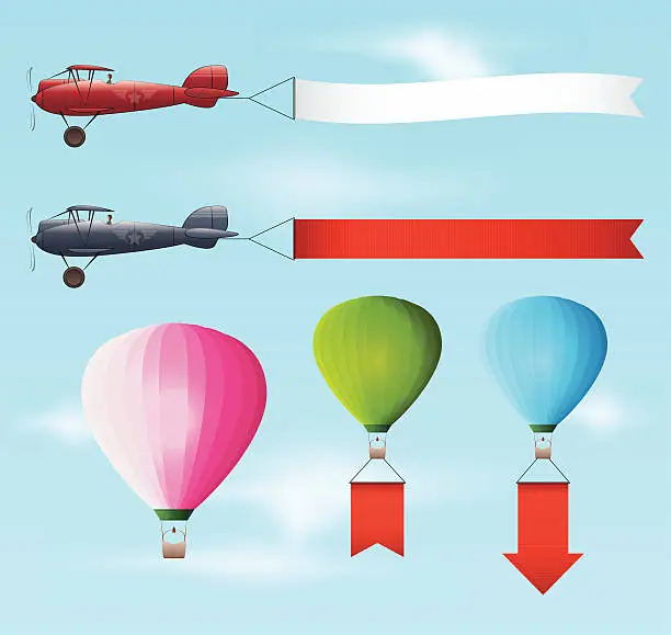 Vector illustration of Set of aircraft with banners