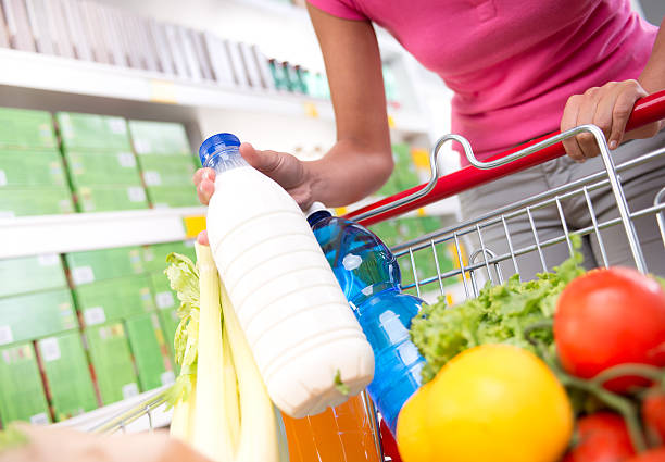 istock Full shopping cart at supermarket 486022152