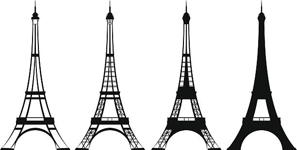 eiffel tower eiffel tower silhouette and outline design set - tourism and sightseeing in france paris tower stock illustrations