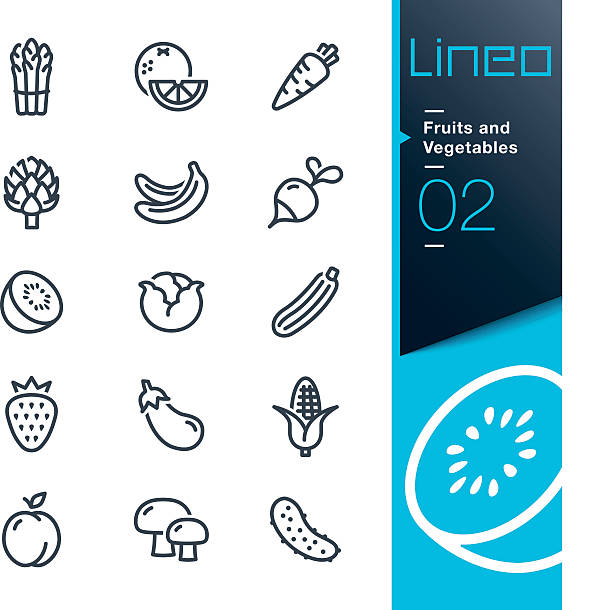 Lineo - Fruits and Vegetables outline icons Vector illustration, Each icon is easy to colorize and can be used at any size. pickled turnip stock illustrations