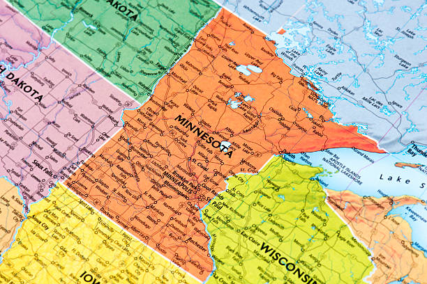 Minnesota Map of Minnesota State. Selective focus.  usa road map selective focus macro stock pictures, royalty-free photos & images