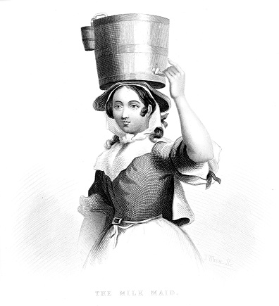 Vintage engraving of a milk maid