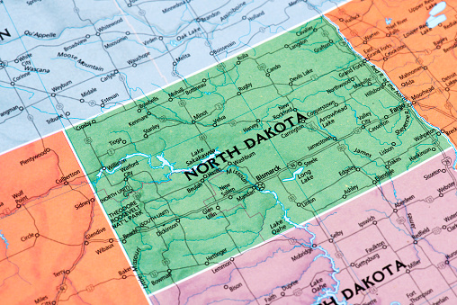 Map of North Dakota State. Selective focus. 