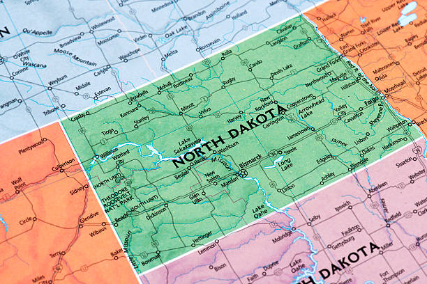 North Dakota Map of North Dakota State. Selective focus.  north dakota stock pictures, royalty-free photos & images