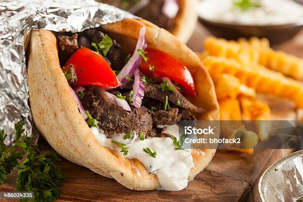 Homemade Meat Gyro With French Fries Stock Photo - Download Image Now - Greek Food, Gyro - Food, Greek Culture