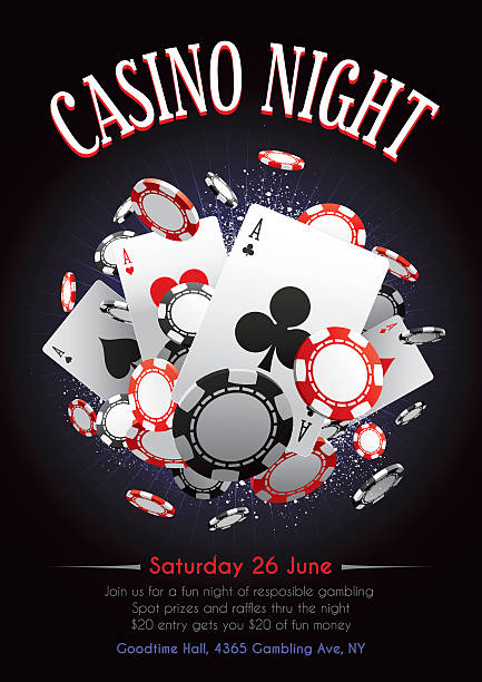 Casino night poster Poster for a casino night with playing cards and poker chips. Global colours casino stock illustrations