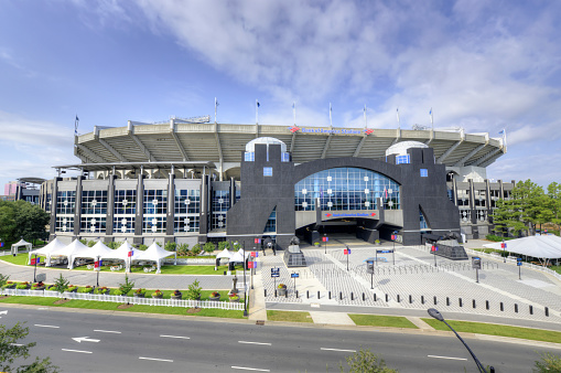 Charlotte, North Carolina, USA - August 27, 2015: The Carolina Panthers Bank of America Stadium main entrance.