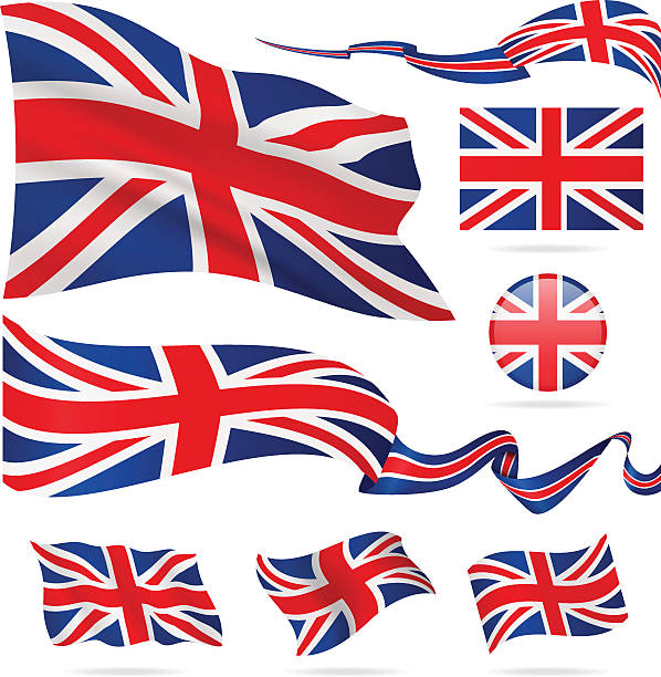 флаги великобритании икона набор-иллюстрация — - британский флаг stock illustrations