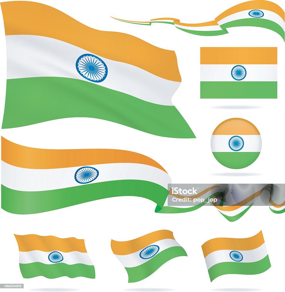 Flags of India - icon set - Illustration India - waving flags and icons Indian Flag stock vector