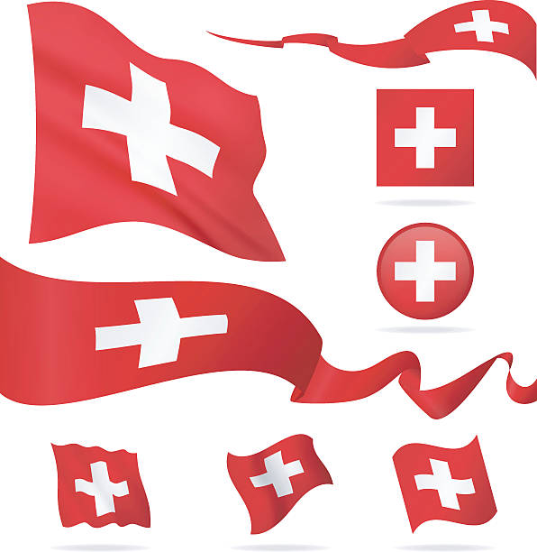 flaggen der schweiz-icon-set-illustration - schweiz flagge stock-grafiken, -clipart, -cartoons und -symbole