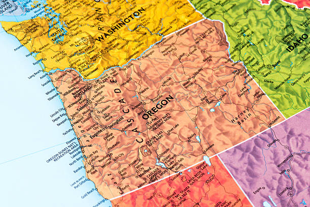 Oregon Map of Oregon State. Selective focus.  oregon us state photos stock pictures, royalty-free photos & images