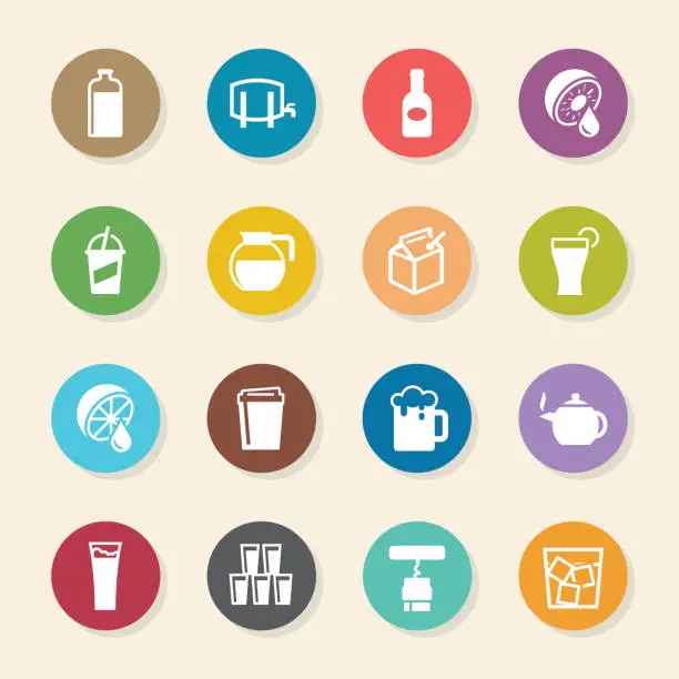 Vector illustration of Drink Icons Set 3 - Color Circle Series