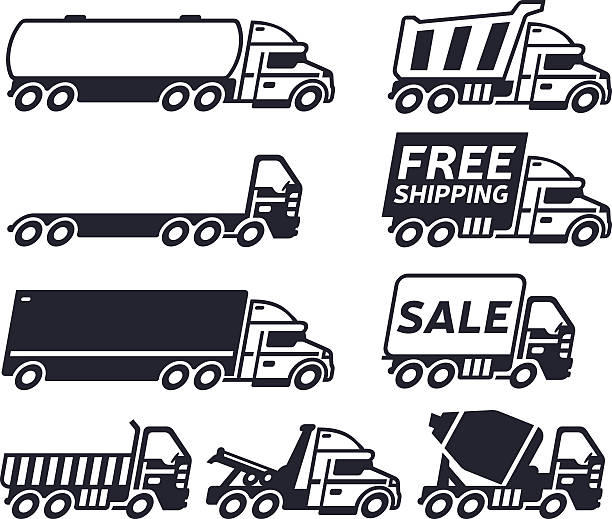 ilustraciones, imágenes clip art, dibujos animados e iconos de stock de camiones - towing tow truck truck semi truck