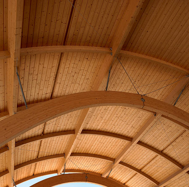 istock Wooden roof on a modern building. 486038663