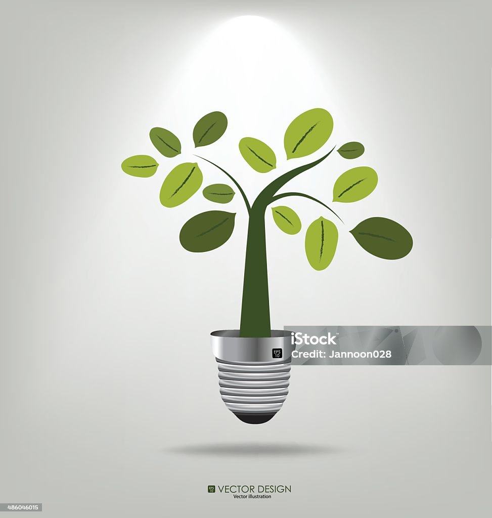 Conceito Eco: Uma lâmpada com árvore.  Ilustração vetorial. - Vetor de Contemplação royalty-free