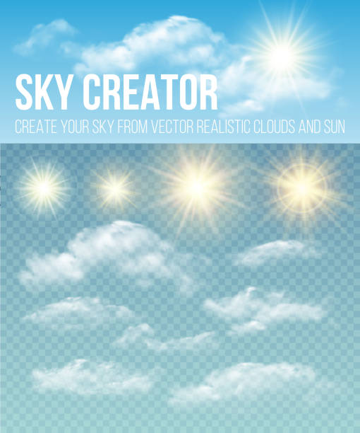 ilustrações, clipart, desenhos animados e ícones de sky criador. definir realista nuvens e sol. ilustração vetorial - meteorology season sun illustration and painting